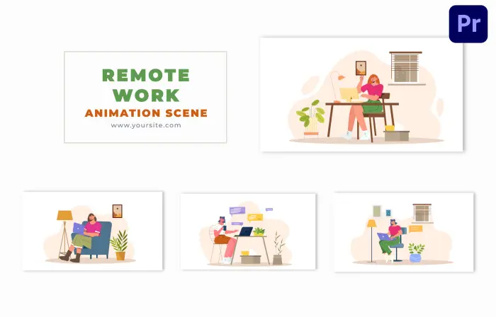 Remote Working 2D Vector Cartoon Animation Scene